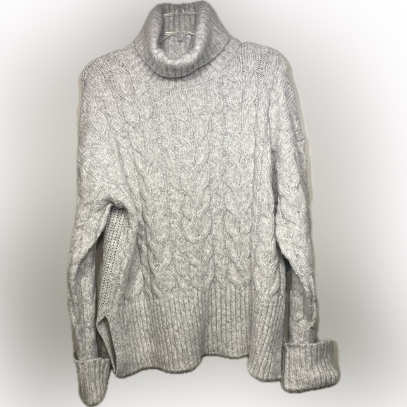 WITTY FOX Heather Gray Turtleneck Cuffed Sleeve Split Waist Wool Blend Sweater - Picture 1 of 8